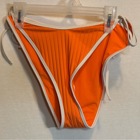 AA-356 Aerie NWT Cheekiest Ribbed Side Tie Orange & White Bikini Bottoms Size XL - Picture 1 of 12